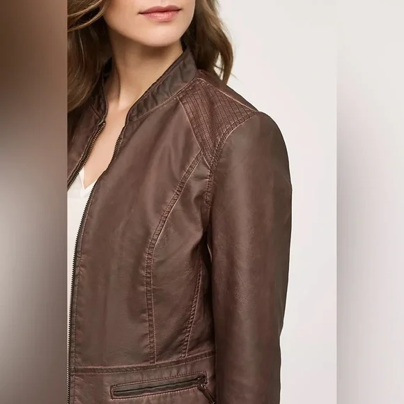 HEI HEI Anthropologie Dara Vegan Leather Moto Jacket Chocolate Brown - Picture 3 of 16